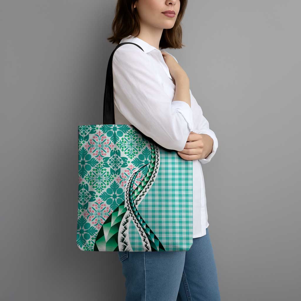 Aloha Vintage Palaka Floral Hawaiian Quilt Tote Bag Polu Motif - Polynesian Pride