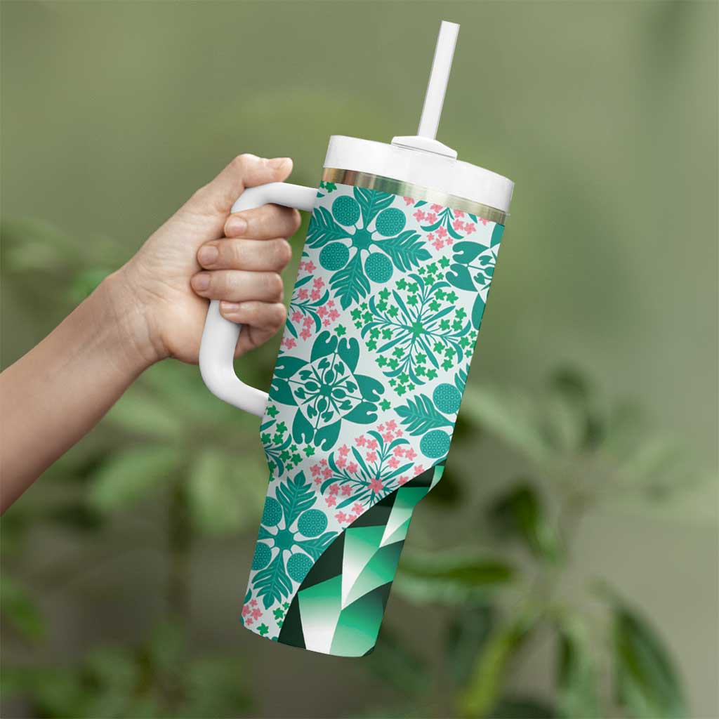 Aloha Vintage Palaka Floral Hawaiian Quilt Tumbler With Handle Polu Motif LT9 - Polynesian Pride