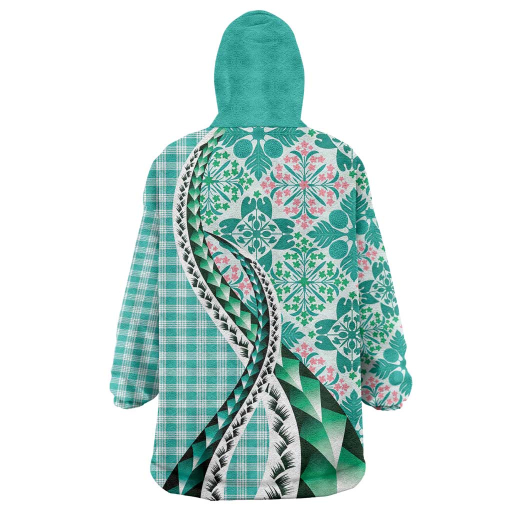 Aloha Vintage Palaka Floral Hawaiian Quilt Wearable Blanket Hoodie Polu Motif LT9 - Polynesian Pride