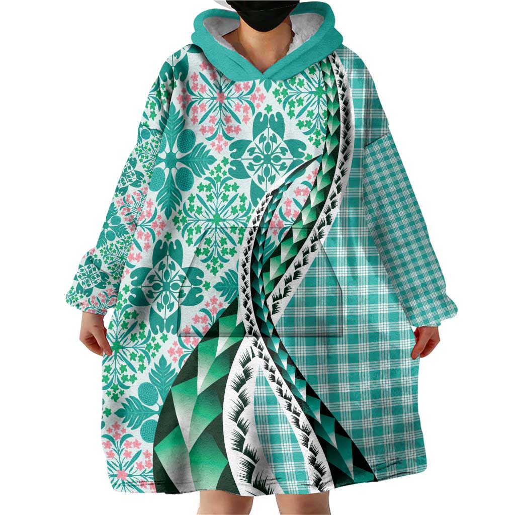 Aloha Vintage Palaka Floral Hawaiian Quilt Wearable Blanket Hoodie Polu Motif LT9 - Polynesian Pride