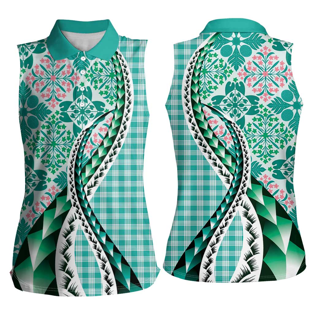 Aloha Vintage Palaka Floral Hawaiian Quilt Women Sleeveless Polo Shirt Polu Motif LT9 - Polynesian Pride