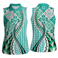 Aloha Vintage Palaka Floral Hawaiian Quilt Women Sleeveless Polo Shirt Polu Motif LT9 - Polynesian Pride