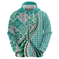 Aloha Vintage Palaka Floral Hawaiian Quilt Zip Hoodie Polu Motif LT9 - Polynesian Pride