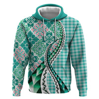 Aloha Vintage Palaka Floral Hawaiian Quilt Zip Hoodie Polu Motif LT9 Pullover Hoodie Turquoise - Polynesian Pride