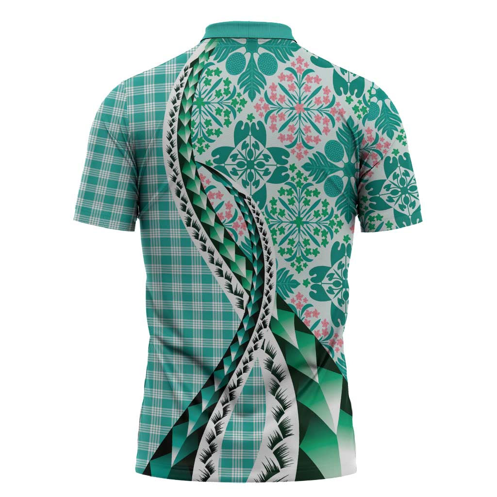 Aloha Vintage Palaka Floral Hawaiian Quilt Zipper Polo Shirt Polu Motif LT9 - Polynesian Pride