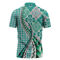 Aloha Vintage Palaka Floral Hawaiian Quilt Zipper Polo Shirt Polu Motif LT9 - Polynesian Pride
