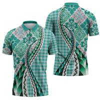 Aloha Vintage Palaka Floral Hawaiian Quilt Zipper Polo Shirt Polu Motif LT9 - Polynesian Pride