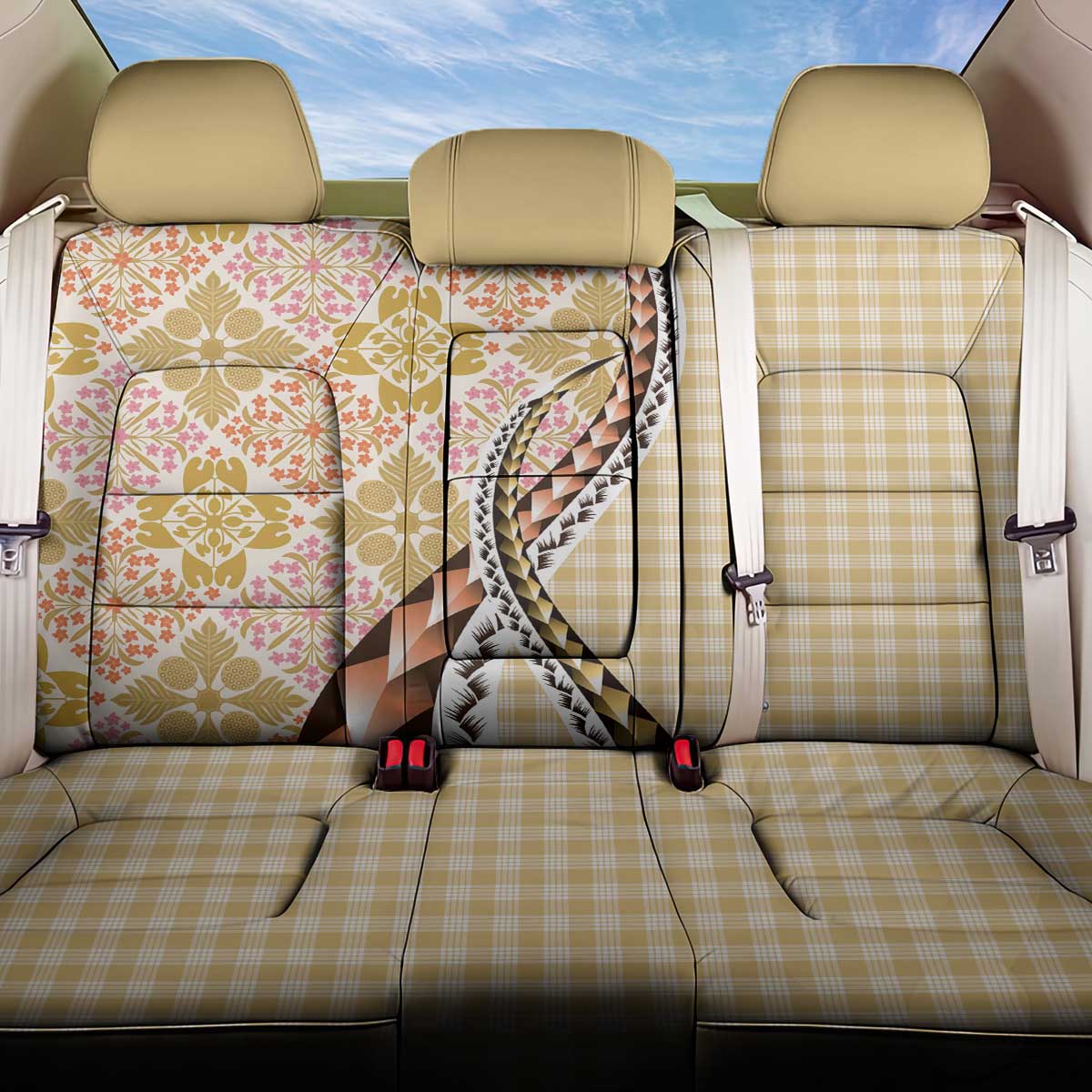 Aloha Vintage Palaka Floral Hawaiian Quilt Back Car Seat Cover Melemele Motif LT9 One Size Yellow - Polynesian Pride