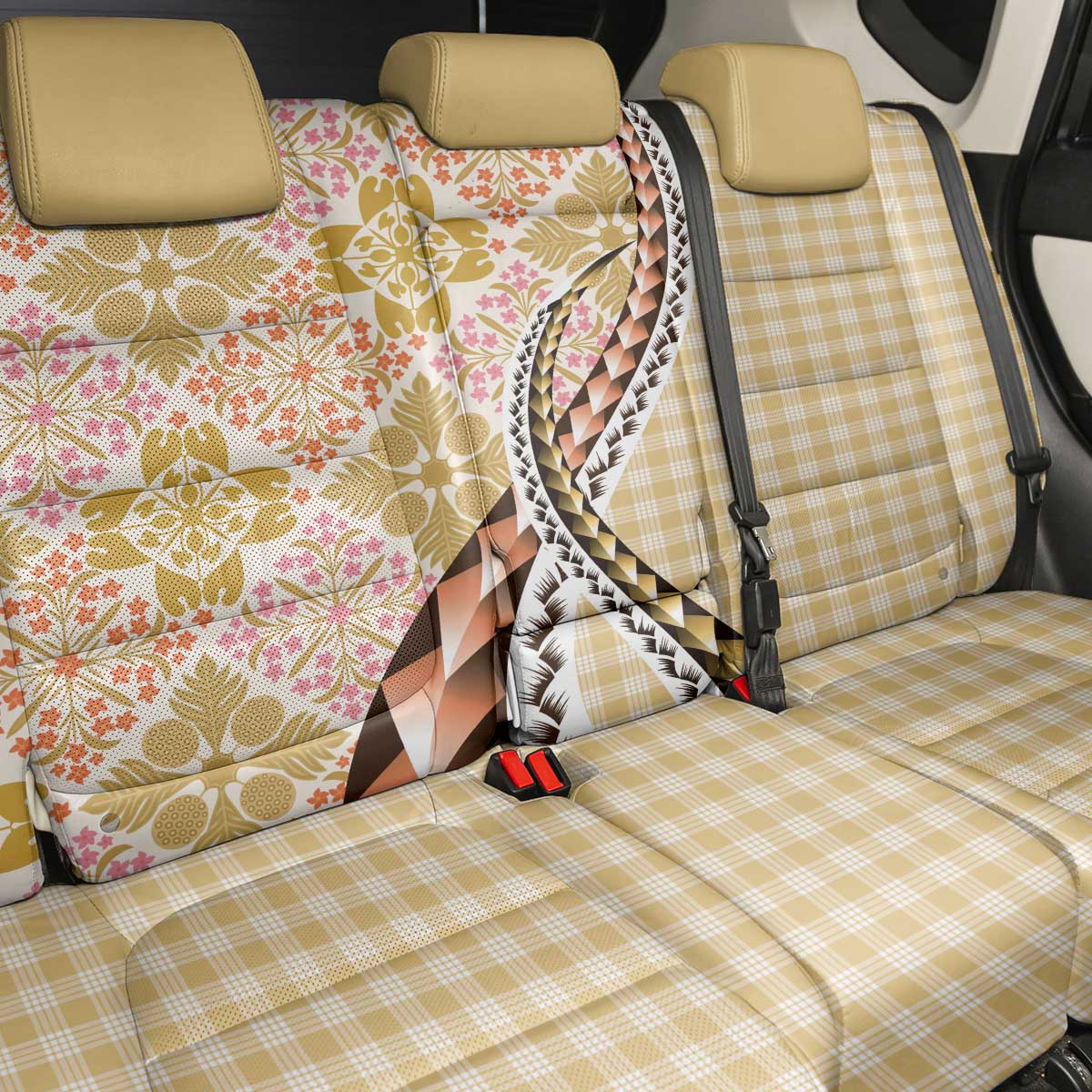 Aloha Vintage Palaka Floral Hawaiian Quilt Back Car Seat Cover Melemele Motif LT9 - Polynesian Pride
