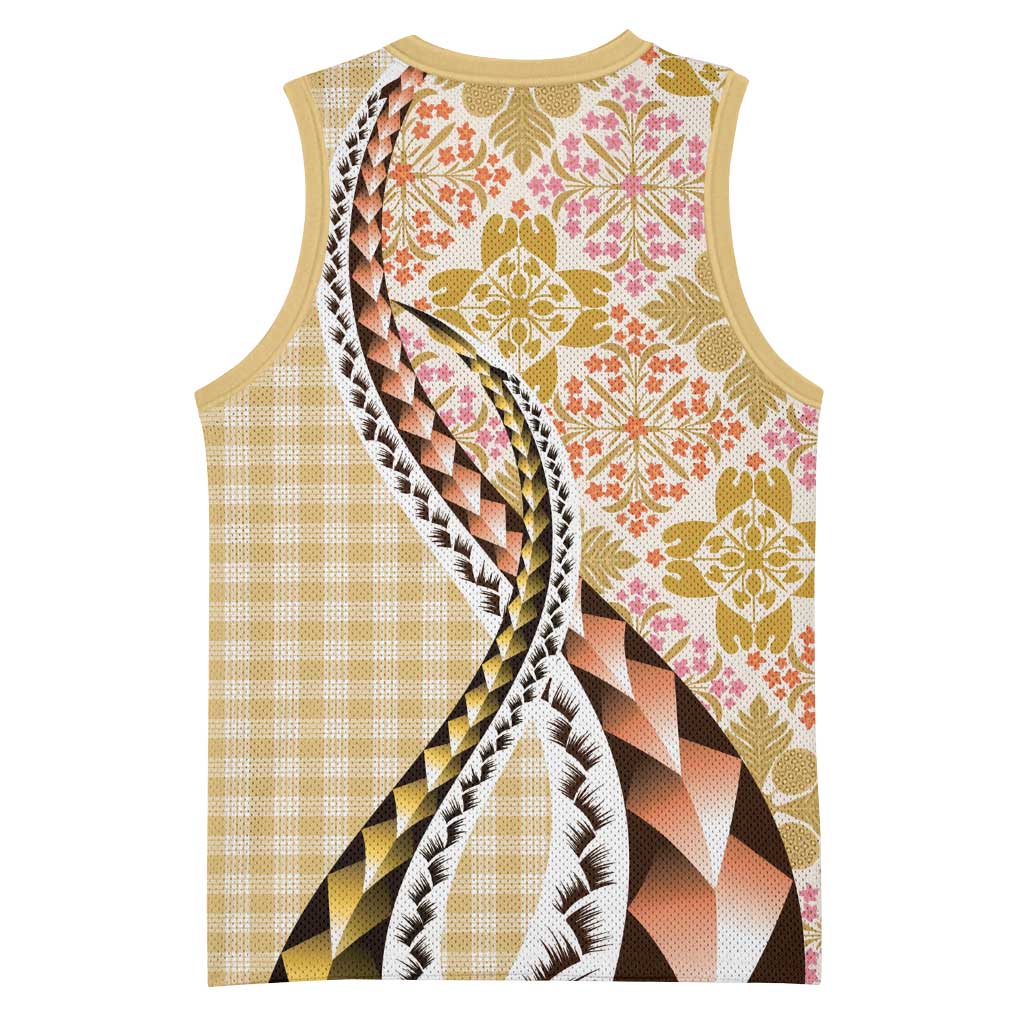 Aloha Vintage Palaka Floral Hawaiian Quilt Basketball Jersey Melemele Motif LT9 - Polynesian Pride