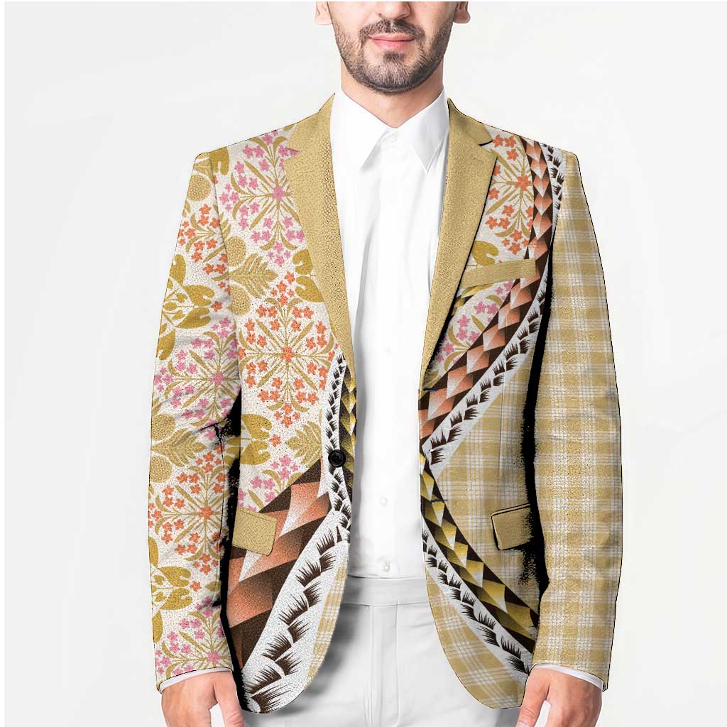Aloha Vintage Palaka Floral Hawaiian Quilt Blazer Melemele Motif - Polynesian Pride