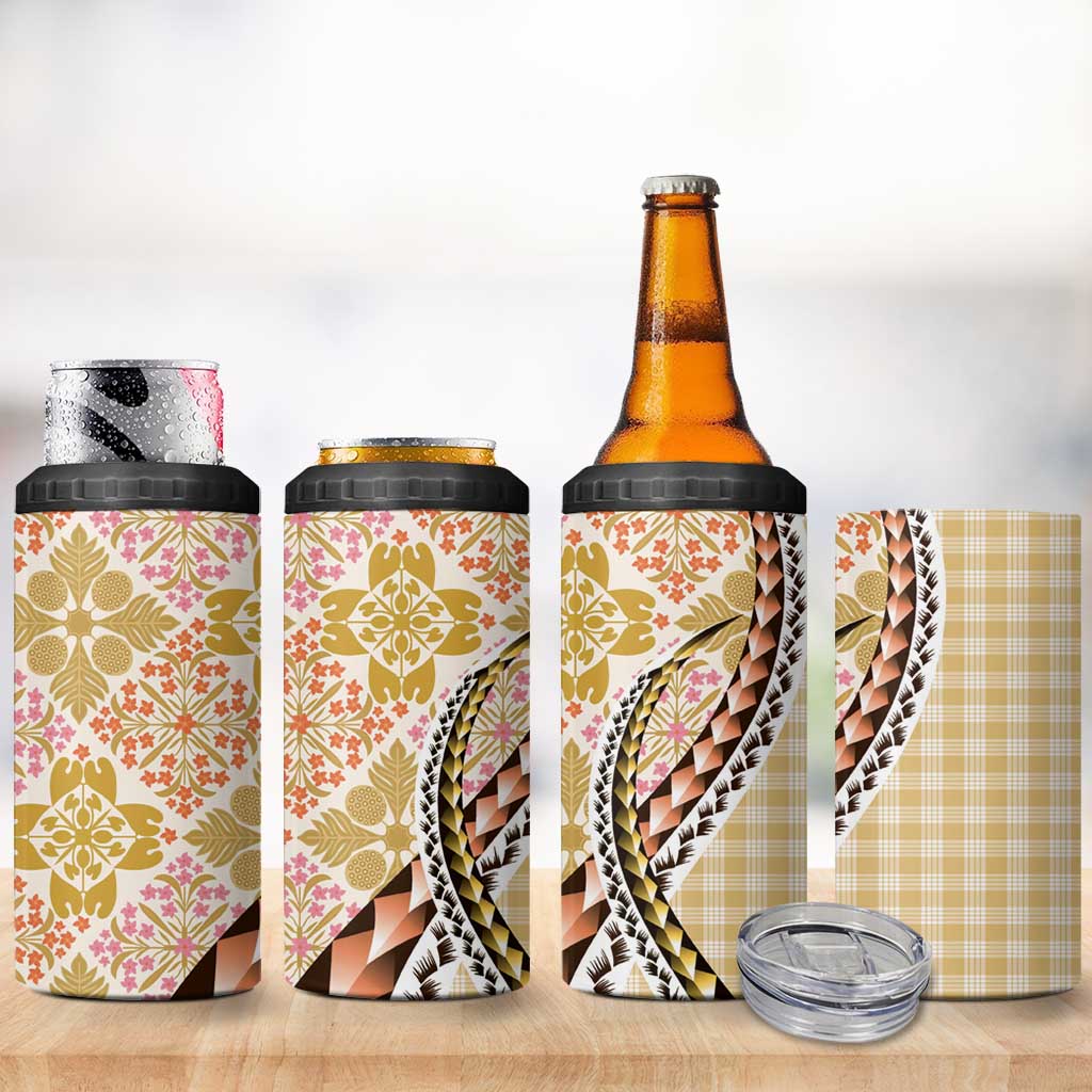 Aloha Vintage Palaka Floral Hawaiian Quilt 4 in 1 Can Cooler Tumbler Melemele Motif LT9 - Polynesian Pride