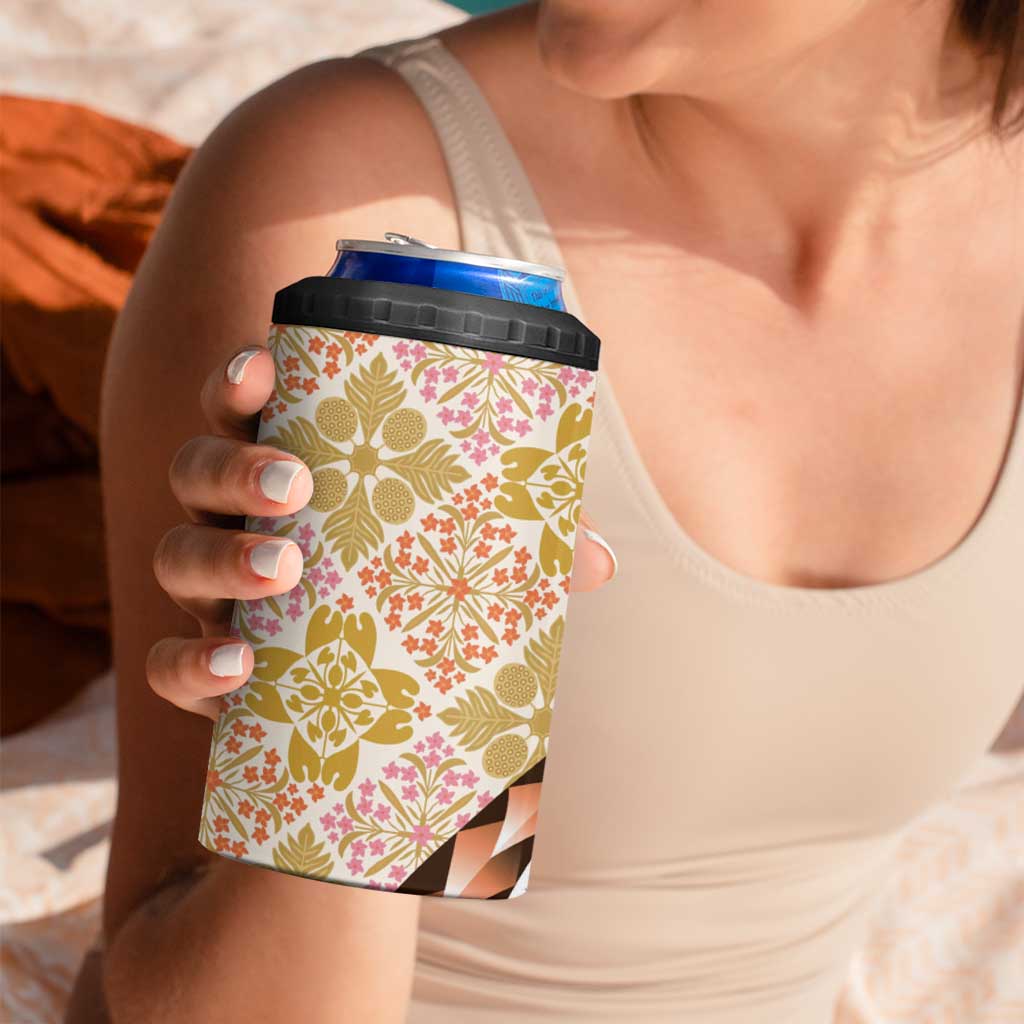 Aloha Vintage Palaka Floral Hawaiian Quilt 4 in 1 Can Cooler Tumbler Melemele Motif LT9 - Polynesian Pride