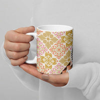Aloha Vintage Palaka Floral Hawaiian Quilt Ceramic Mug Melemele Motif - Polynesian Pride