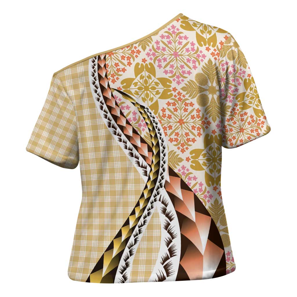 Aloha Vintage Palaka Floral Hawaiian Quilt Cross Shoulder Shirt Melemele Motif LT9 - Polynesian Pride