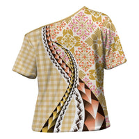 Aloha Vintage Palaka Floral Hawaiian Quilt Cross Shoulder Shirt Melemele Motif LT9 - Polynesian Pride