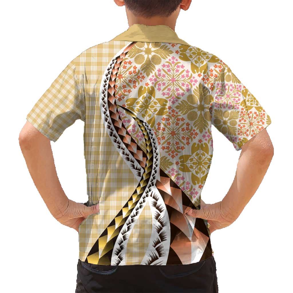 Aloha Vintage Palaka Floral Hawaiian Quilt Family Matching Long Sleeve Bodycon Dress and Hawaiian Shirt Melemele Motif LT9 - Polynesian Pride