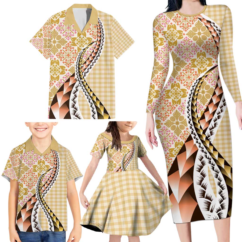Aloha Vintage Palaka Floral Hawaiian Quilt Family Matching Long Sleeve Bodycon Dress and Hawaiian Shirt Melemele Motif LT9 - Polynesian Pride