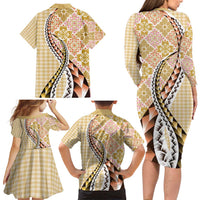 Aloha Vintage Palaka Floral Hawaiian Quilt Family Matching Long Sleeve Bodycon Dress and Hawaiian Shirt Melemele Motif LT9 - Polynesian Pride