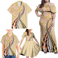 Aloha Vintage Palaka Floral Hawaiian Quilt Family Matching Off Shoulder Maxi Dress and Hawaiian Shirt Melemele Motif LT9 - Polynesian Pride