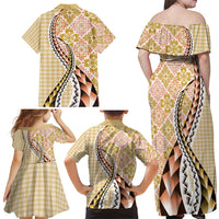 Aloha Vintage Palaka Floral Hawaiian Quilt Family Matching Off Shoulder Maxi Dress and Hawaiian Shirt Melemele Motif LT9 - Polynesian Pride