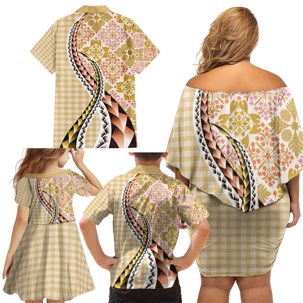 Aloha Vintage Palaka Floral Hawaiian Quilt Family Matching Off Shoulder Short Dress and Hawaiian Shirt Melemele Motif LT9 - Polynesian Pride