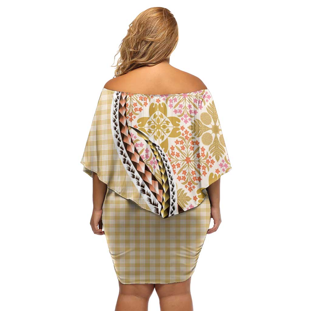 Aloha Vintage Palaka Floral Hawaiian Quilt Family Matching Off Shoulder Short Dress and Hawaiian Shirt Melemele Motif LT9 - Polynesian Pride