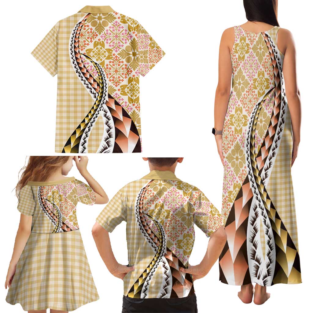 Aloha Vintage Palaka Floral Hawaiian Quilt Family Matching Tank Maxi Dress and Hawaiian Shirt Melemele Motif LT9 - Polynesian Pride