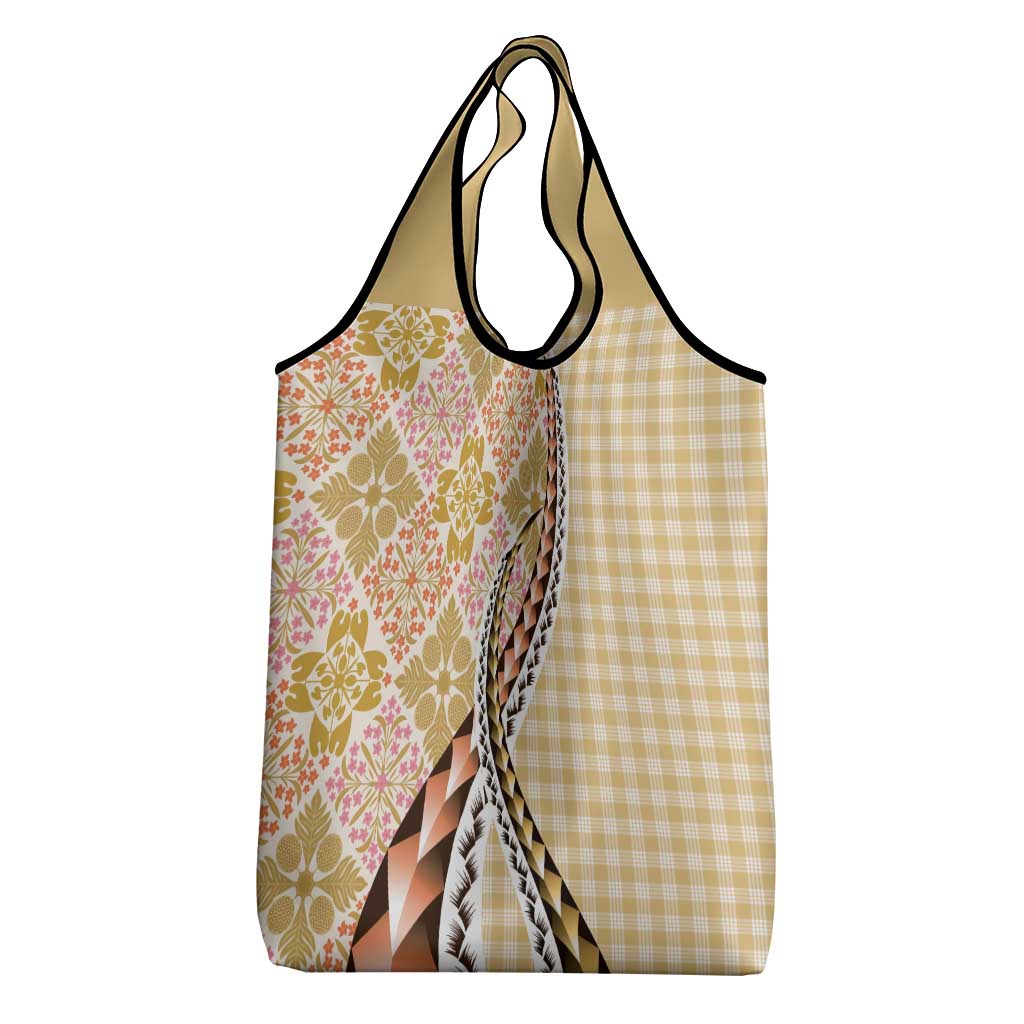 Aloha Vintage Palaka Floral Hawaiian Quilt Grocery Bag Melemele Motif LT9 - Polynesian Pride