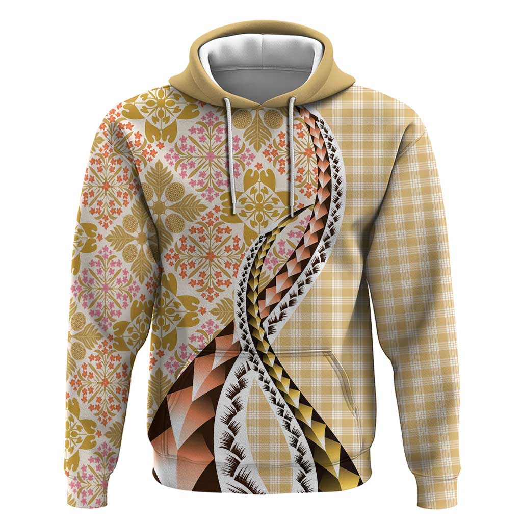Aloha Vintage Palaka Floral Hawaiian Quilt Hoodie Melemele Motif LT9 Pullover Hoodie Yellow - Polynesian Pride