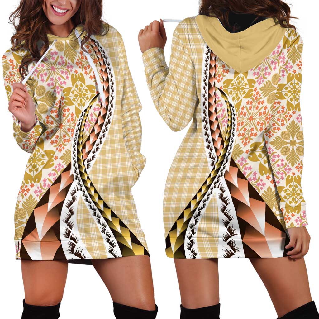 Aloha Vintage Palaka Floral Hawaiian Quilt Hoodie Dress Melemele Motif LT9 - Polynesian Pride