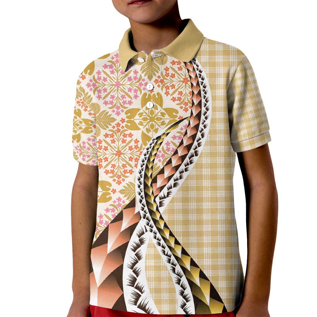 Aloha Vintage Palaka Floral Hawaiian Quilt Kid Polo Shirt Melemele Motif LT9 Kid Yellow - Polynesian Pride