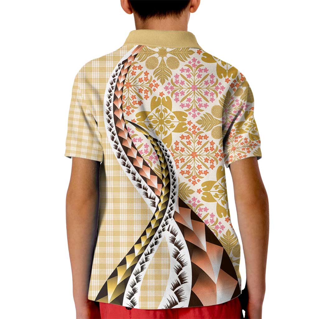 Aloha Vintage Palaka Floral Hawaiian Quilt Kid Polo Shirt Melemele Motif LT9 - Polynesian Pride