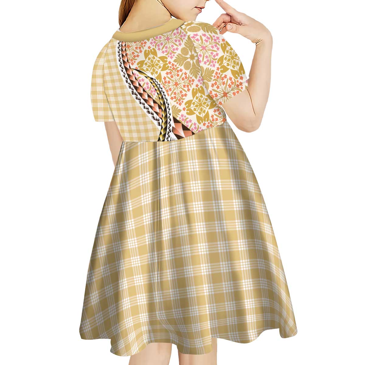 Aloha Vintage Palaka Floral Hawaiian Quilt Kid Short Sleeve Dress Melemele Motif LT9 - Polynesian Pride