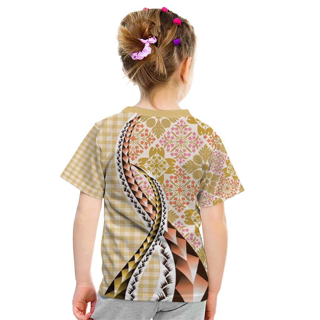 Aloha Vintage Palaka Floral Hawaiian Quilt Kid T Shirt Melemele Motif LT9 - Polynesian Pride