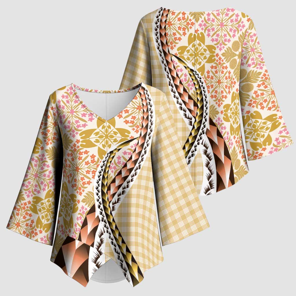 Aloha Vintage Palaka Floral Hawaiian Quilt Kimono Sleeve Blouse Melemele Motif LT9 - Polynesian Pride
