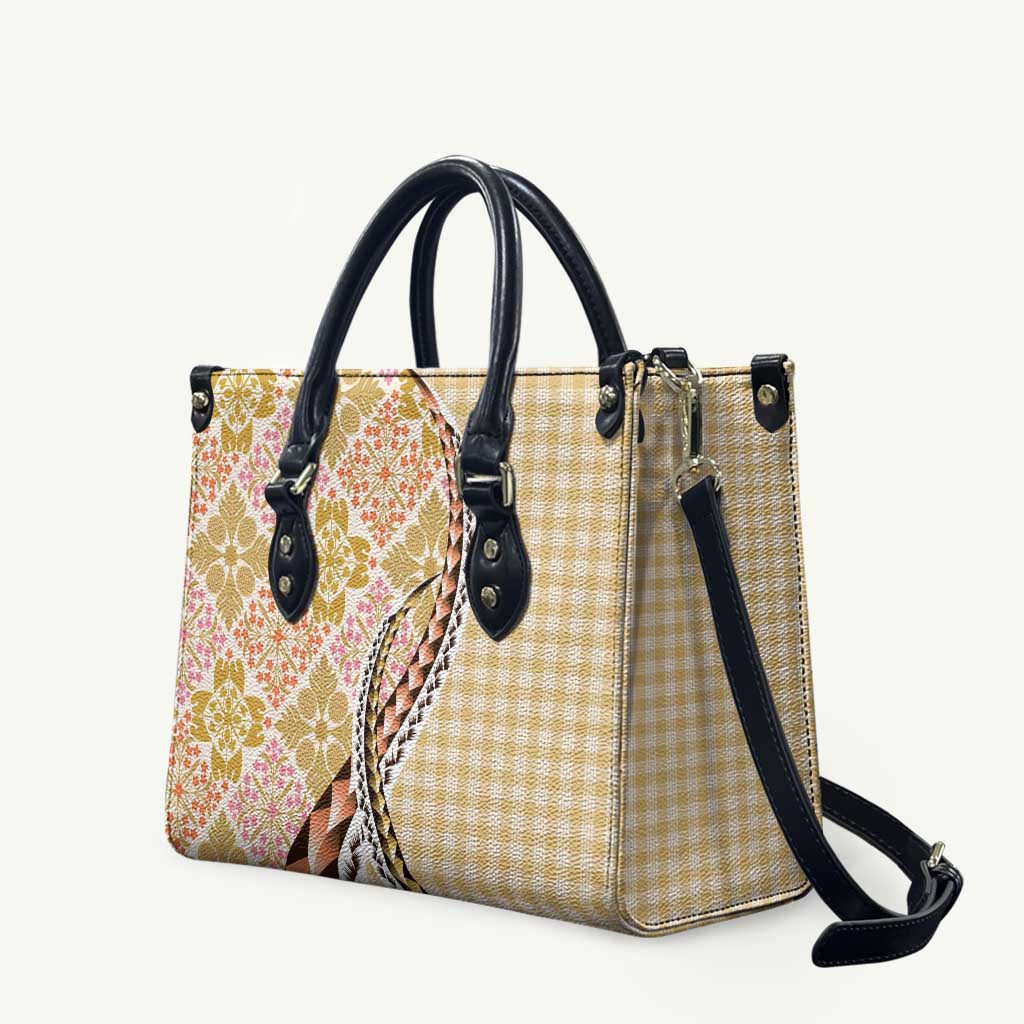 Aloha Vintage Palaka Floral Hawaiian Quilt Leather Bag Melemele Motif - Polynesian Pride