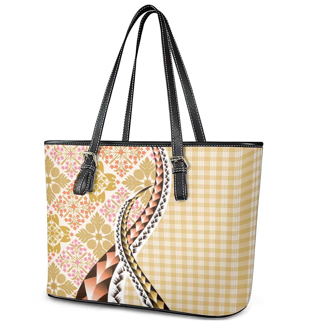 Aloha Vintage Palaka Floral Hawaiian Quilt Leather Tote Bag Melemele Motif LT9 - Polynesian Pride