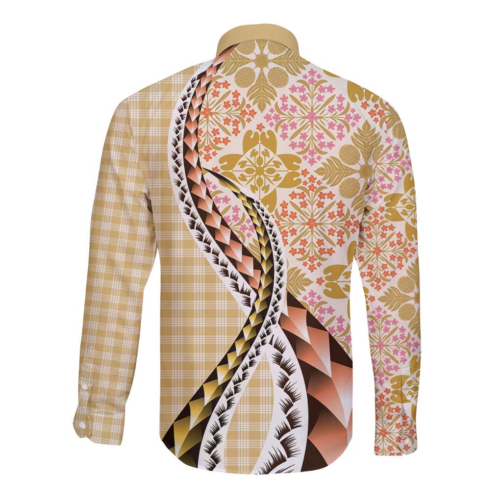 Aloha Vintage Palaka Floral Hawaiian Quilt Long Sleeve Button Shirt Melemele Motif LT9 - Polynesian Pride