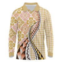 Aloha Vintage Palaka Floral Hawaiian Quilt Long Sleeve Polo Shirt Melemele Motif LT9 Yellow - Polynesian Pride