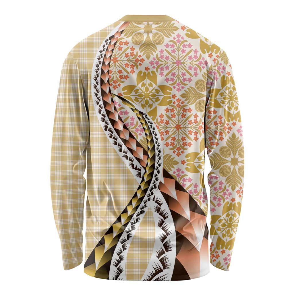 Aloha Vintage Palaka Floral Hawaiian Quilt Long Sleeve Shirt Melemele Motif LT9 - Polynesian Pride