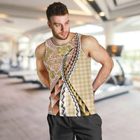 Aloha Vintage Palaka Floral Hawaiian Quilt Men Tank Top Melemele Motif LT9 Yellow - Polynesian Pride