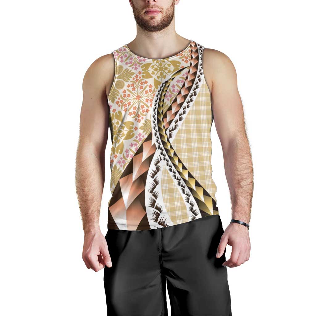 Aloha Vintage Palaka Floral Hawaiian Quilt Men Tank Top Melemele Motif LT9 - Polynesian Pride
