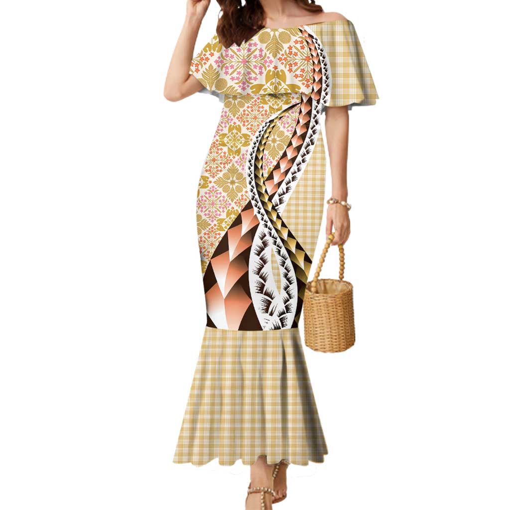 Aloha Vintage Palaka Floral Hawaiian Quilt Mermaid Dress Melemele Motif LT9 Women Yellow - Polynesian Pride