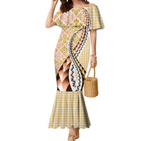 Aloha Vintage Palaka Floral Hawaiian Quilt Mermaid Dress Melemele Motif LT9 Women Yellow - Polynesian Pride