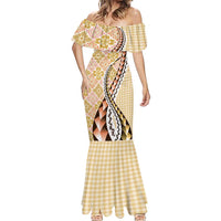 Aloha Vintage Palaka Floral Hawaiian Quilt Mermaid Dress Melemele Motif LT9 - Polynesian Pride