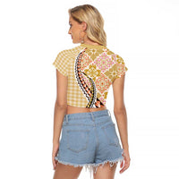 Aloha Vintage Palaka Floral Hawaiian Quilt Raglan Cropped T Shirt Melemele Motif LT9 - Polynesian Pride