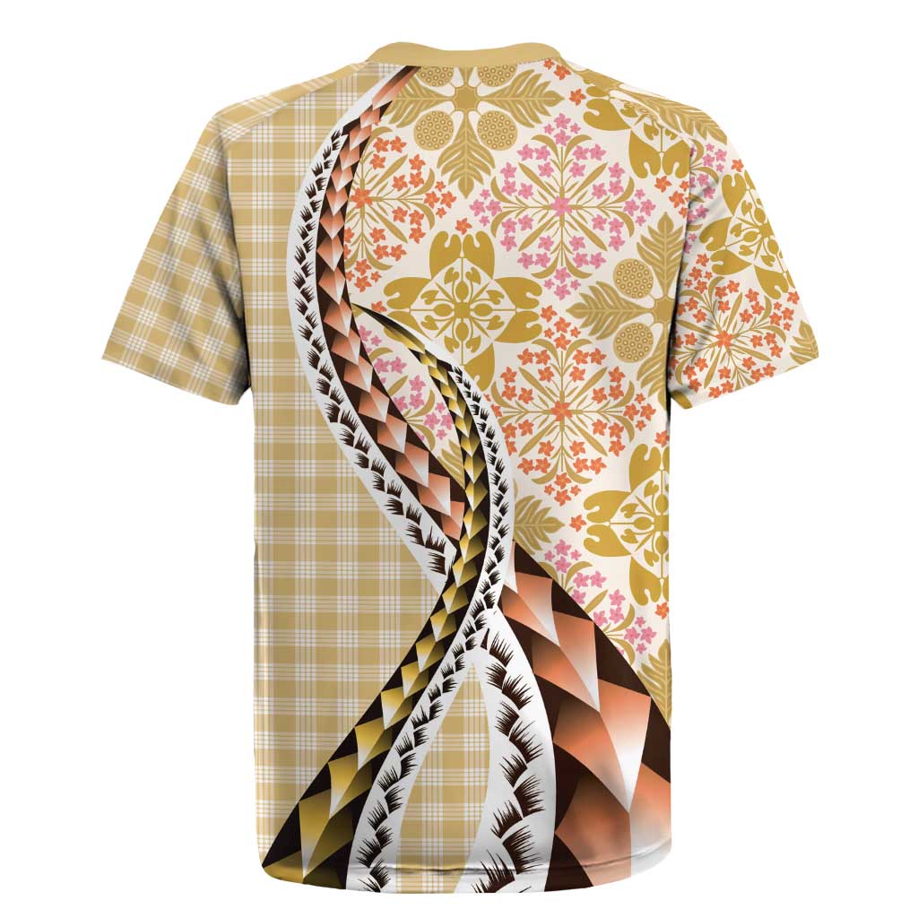 Aloha Vintage Palaka Floral Hawaiian Quilt Rugby Jersey Melemele Motif LT9 - Polynesian Pride