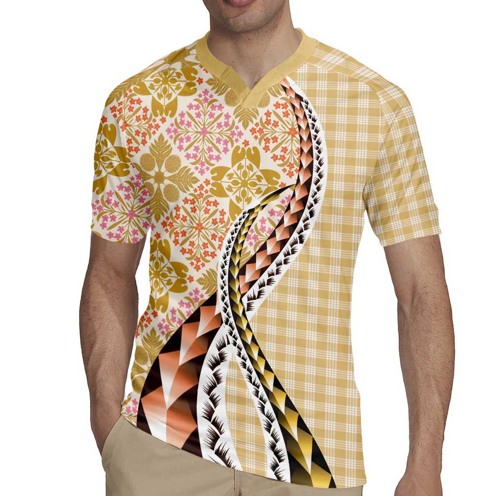 Aloha Vintage Palaka Floral Hawaiian Quilt Rugby Jersey Melemele Motif LT9 - Polynesian Pride