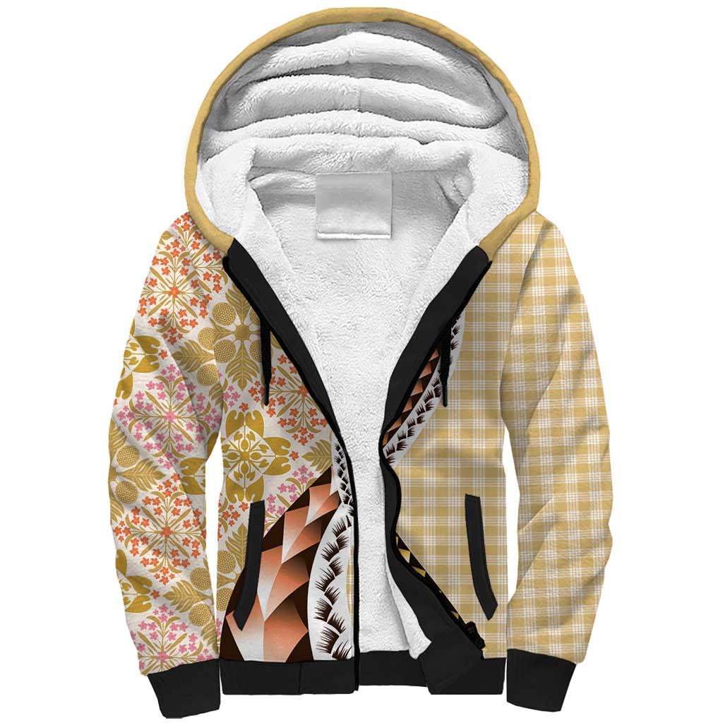Aloha Vintage Palaka Floral Hawaiian Quilt Sherpa Hoodie Melemele Motif LT9 Unisex Yellow - Polynesian Pride